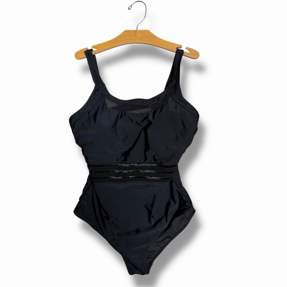 TEMPT ME Swimsuit One Piece Bathing Suit Womens Black Mesh Inset Size L New